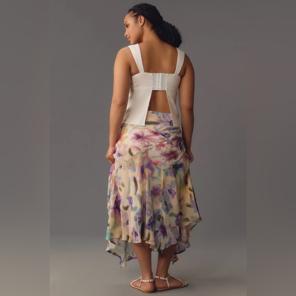 NWT By Anthropologie Asymmetrical Painterly Floral Midi Skirt - Picture 8 of 8